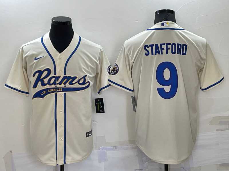 Men's Los Angeles Rams #9 Matthew Stafford Cream Stitched Cool Base Nike Baseball Jersey,We sell and wholesale Men's Los Angeles Rams #9 Matthew Stafford Cream Stitched Cool Base Nike Baseball Jersey on line form chian!